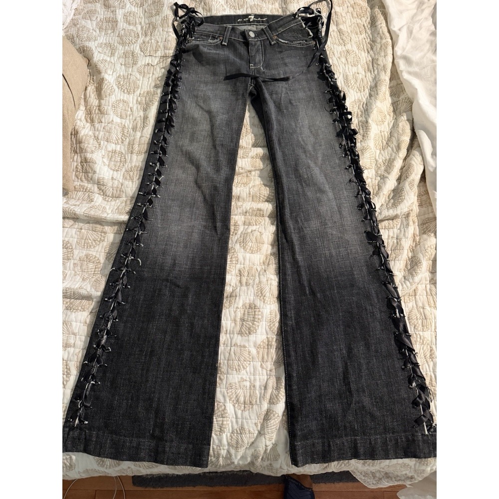 Rare Collab 7 For All Mankind Side Lace Made In LA USA Jeans Black 25 Flint Dojo